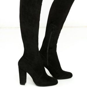 Lulus So Much Yes Black Suede Over the Knee Boots